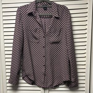 Ann Taylor Geometric Circle Print Blouse - Burgundy and White